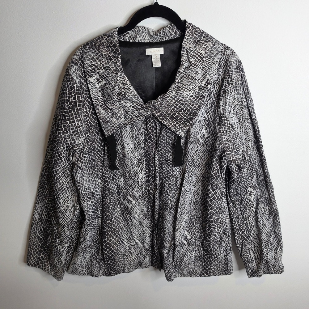 Chico's Snakeskin Print Metallic Jacket Womens 3 XL 16 Black White